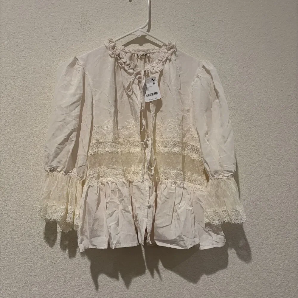 NWT Intimately by Free People Forever Young Bed Jacket Blouse Size Small Ivory